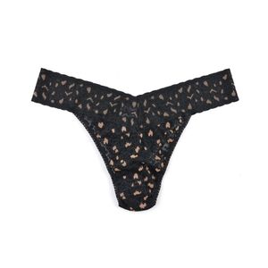 Hanky panky original high rise cross dyed leopard black lace thong panty